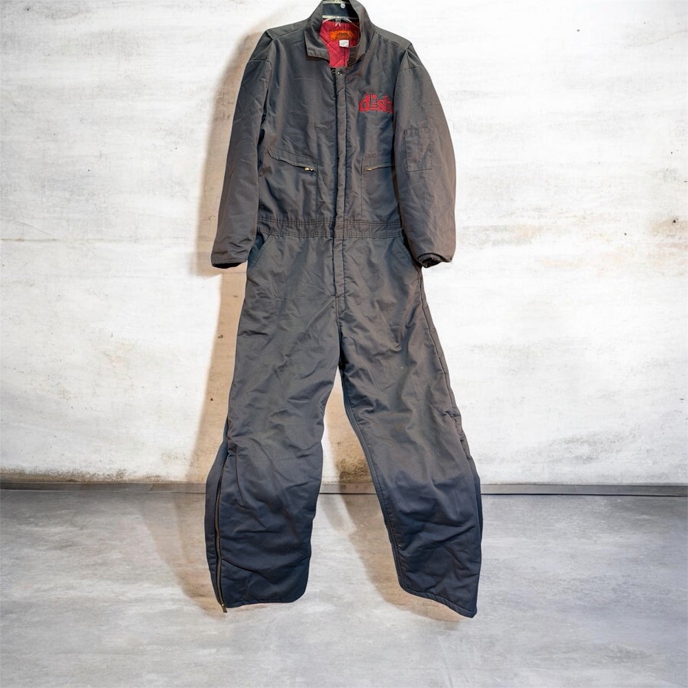 Cintas Mens Navy Blue L-RG Lined Insulated Coveralls #914-33 Dish Embroidered